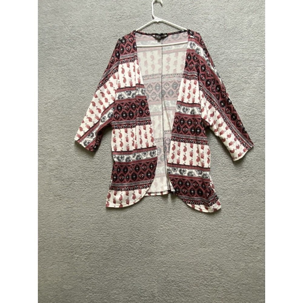 TANGO WOMEN'S L Red Floral Striped Duster Top Kimono